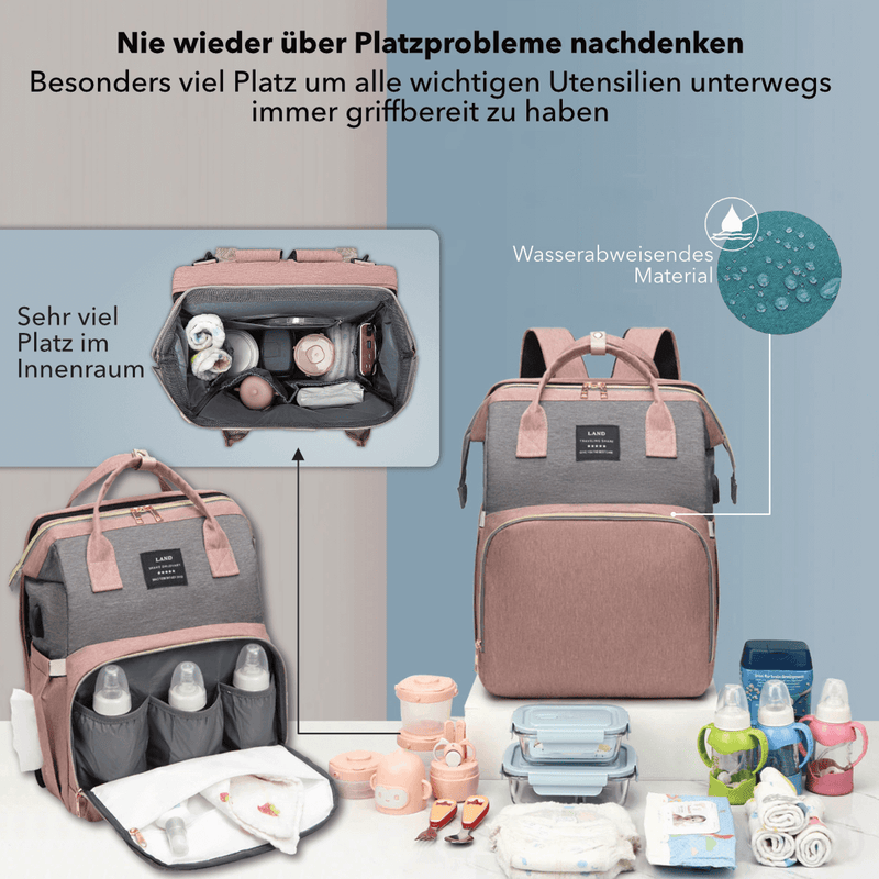 CutieeBag 2.0 - Raffinierte 3 in 1 Wickeltasche mit Kinderbett
