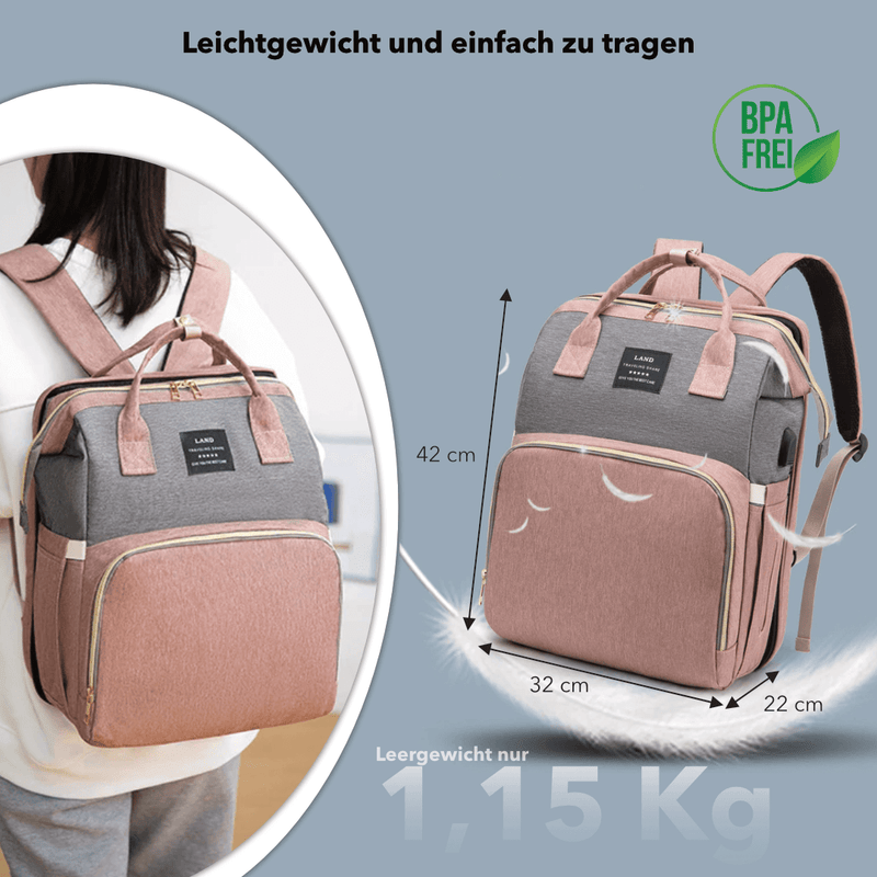 CutieeBag 2.0 - Raffinierte 3 in 1 Wickeltasche mit Kinderbett