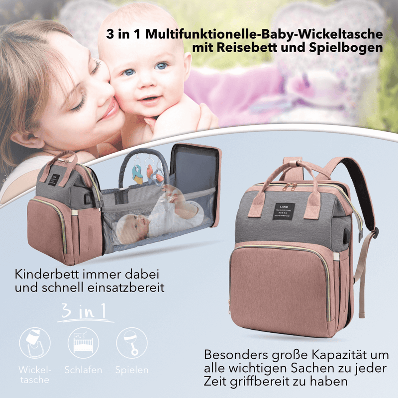 CutieeBag 2.0 - Raffinierte 3 in 1 Wickeltasche mit Kinderbett